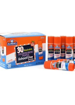 Elmer's Disappearing Purple School Glue Sticks, Washable, 7 Grams, 30 Count - Posters, Back to School, Bulk Pack for Classrooms, #1 Teacher Brand