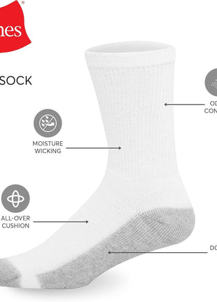 Hanes Men's Double Tough Socks, Crew and Ankle Moisturing Wicking Socks, Black & White, Multi-Packs