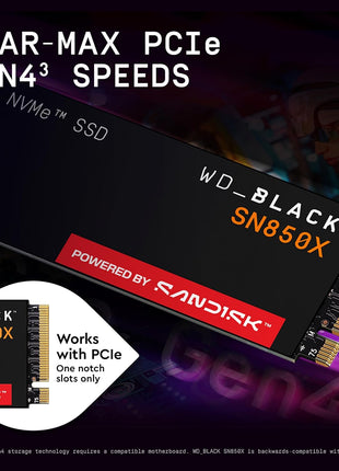 WD_BLACK SN850X 4TB NVMe SSD - M.2 2280, Up to 7,300 MB/s Read speeds, Up to 6,300 MB/s write speeds, Gaming Expansion, High Performance Internal Solid State Drive - WDS400T2X0E