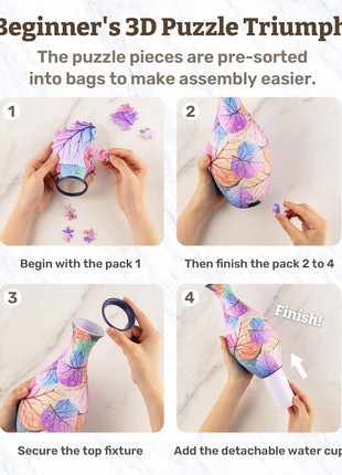 Pintoo 3D Puzzle Vase Unique Flower Vase Made By 160 Curved Plastic Puzzle Pieces House Warming Gift for Flower Arrangements and Home Decoration - [S1035] (Translucent, Flowers and Birds)