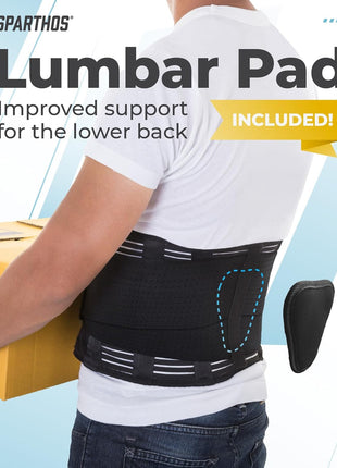 Sparthos Back Brace for Women & Men, Sciatica, Lower Back Pain - Black-L | Herniated Disc & Scoliosis Pain Relief, Adjustable Back Support Belt, Lumbar Pad, Breathable Mesh for Work & Heavy Lifting