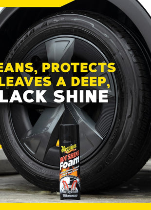 Meguiar's Hot Shine Tire Foam, High Gloss Tire Shine That Cleans, Shines, and Protects in One Step, Deep, Black Shine with Conditioners and UV Protection, Best Gifts for Car Lovers, 19 Oz Aerosol
