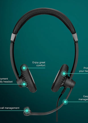 Sennheiser SC 75 USB MS (507086) - Double-Sided Business Headset | For Skype for Business, with Mobile Phone, Tablet, Softphone, and PC | HD Sound & Noise-Cancelling Microphone (Black)