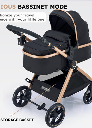 Accombe 2-in-1 Convertible Baby Stroller for Newborn to Toddler | Skin-friendly Breathable Fabric, All-terrain Wheels for Smooth Ride, Adjustable Canopy with UPF50+ Protection