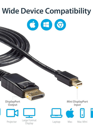 StarTech.com 3ft (1m) Mini DisplayPort to DisplayPort 1.2 Cable - 4K x 2K UHD Mini DisplayPort to DisplayPort Adapter Cable - Mini DP to DP Cable for Monitor - mDP to DP Converter Cord (MDP2DPMM3)