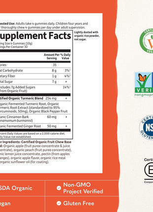 Garden of Life Organics Turmeric Inflammatory Response Gummy - 120 Real Fruit Gummies for Kids & Adults, 50Mg Curcumin (95% Curcuminoids), No Added Sugar, Organic, Non-GMO, Vegan & Gluten Free