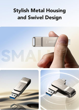 Lexar D40E 128GB Dual USB 3.2 Gen 1 Type-C Jump Drive, USB-C Flash Metal Housing Swivel Design Thumb Drive(Champagne Silver)