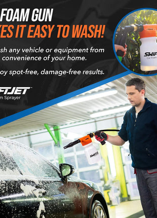 SwiftJet Car Wash Foam Gun + Microfiber Wash Mitt - Foam Cannon Works with Any Soap - Garden Hose Car Foam Sprayer - Car Wash Kit - Car Accessories Foam Blaster (Orange Foam Gun with Mitt)