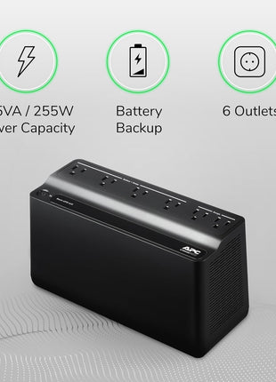 APC UPS 425VA/225W Battery Backup for Router, Small Electronics, BE425M | UPS backup battery, 15 minute runtime @100W. Small UPS for Wi-Fi routers, modems & home electronics; surge protection