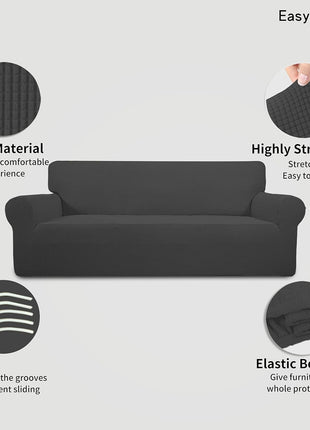 Easy Going Stretch Sofa Slipcover 1 Piece Sofa Cover Furniture Protector Couch Soft with Elastic Bottom for Kids, Polyester Spandex Jacquard Fabric Small Checks (Sofa, Dark Gray)