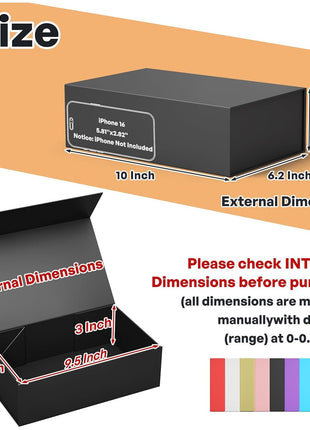 RYDDOY Black Gift Box, 9.5x6x3'' Gift Boxes with Lids for Presents | Magnetic Closure, Collapsible Groomsmen Proposal Box for Birthday, Christmas, Graduation, Gift Packging Contains Ribbon, Card