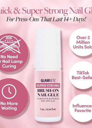Glamnetic Super Strong Brush On Nail Glue | Brush Tip Applicator, Mess Free, Travel Friendly, Vegan | Durable & Long-Lasting | .24 fl. oz.