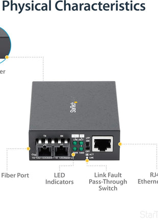 StarTech.com Singlemode (SM) SC Fiber Media Converter for 10/100/1000 Network - 10km - Gigabit Ethernet - 1310nm - w/Auto Negotiation, TAA (MCMGBSCSM10)