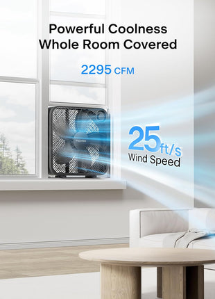PELONIS 20 Inch Box Fan for Bedroom– 3 Speeds, 25ft/s, Floor Fan, Window Fan, Table Fan, Desktop Fan with Superior Air Throw (2295 CFM), Lightweight, 5 Blades, suitable for Office, Living Room, Garage