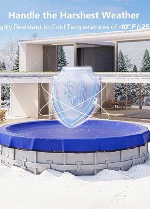 POOLHACKER 2025 Upgrade 24 ft Round Winter Pool Cover - 24ft Round Above Ground, 4 Foot Overlap Extra Thick 420D Pool Cover with Pulley and Cable