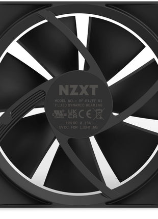 NZXT F120 RGB - 120mm PWM RGB PC Case Fan - Black | 120mm PWM RGB fan with advanced lighting customization and whisper-quiet cooling. CAM-compatible lighting.
