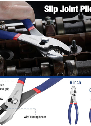 7-piece WORKPRO Pliers Set with Groove Joint, Long Nose, Slip Joint, Linesman, and Diagonal Pliers for DIY & Home Use