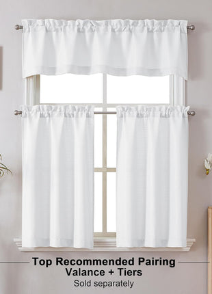 Chyhomenyc 2 Panels White Kitchen Curtains 36 Inch Length Tier Curtain, Faux Linen Textured Small Cafe Curtain, Light Filtering Short Window Curtains for Bathroom Basement, 30x36 inch, 2PCS