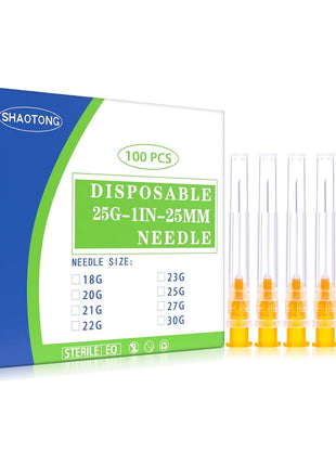 SHAOTONG 25 Gauge 1 Inch Luer Lock Accessories Disposable Lab Supplies, Pack of 100