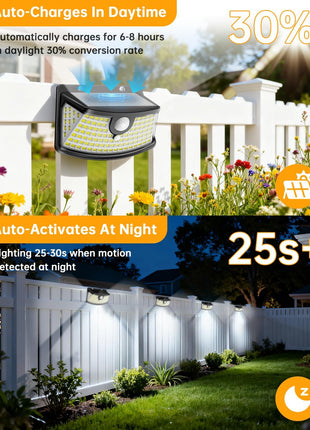 Aootek New Solar Motion Sensor Lights 120 LEDs with Lights Reflector,270° Wide Angle, IP65 Waterproof, Step Lights for Front Door, Yard, Garage, Deck (Black, Daylight White, 6-Pack)
