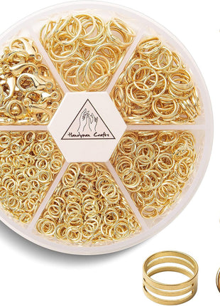 Handyman Crafts Jump Rings Kit With1000PCS Open Jump Rings 40PCS 12mm Lobster Clasps and Jump Rings Opener for Jewelry Making Keychains and Necklace Repair (Gold)