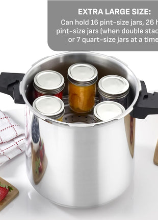 T-fal 22-Quart Aluminum Pressure Canner, 3 PSI Settings, Home Canning, Includes Racks & Canning Guide, Large Capacity, Pressure & Water Bath Canning for Vegetables, Meats, Seafood & Fruits, Silver