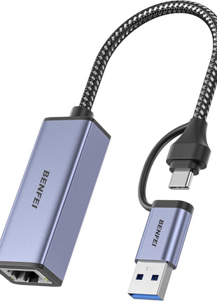 BENFEI USB 3.0 to Ethernet Adapter, USB C to RJ45 Gigabit LAN (1000Mbps) Network Adapter, Compatible with MacBook/Pro/Air, Surface Pro, Windows 11/10/8/7, Mac OS [Aluminium Shell&Nylon Cable]