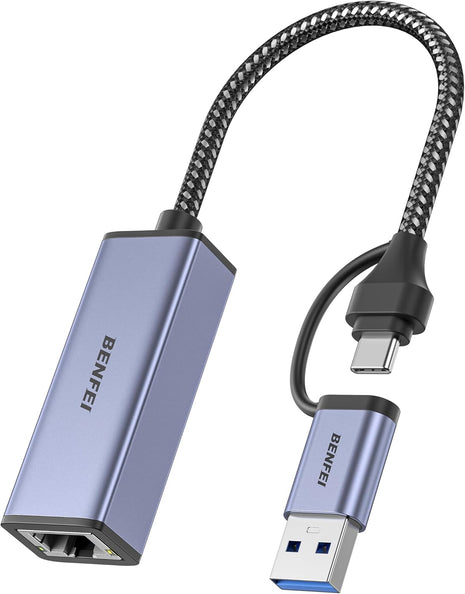 BENFEI USB 3.0 to Ethernet Adapter, USB C to RJ45 Gigabit LAN (1000Mbps) Network Adapter, Compatible with MacBook/Pro/Air, Surface Pro, Windows 11/10/8/7, Mac OS [Aluminium Shell&Nylon Cable]