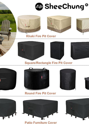 SheeChung Gas Fire Pit Cover Square-Premium Patio Outdoor Cover Heavy Duty Fabric with PVC Coating,100% Waterproof,Anti-Crack,Fits for 29 inch,30 inch,31 inch,32 inch Fire Pit/Table Cover (32 inchL x 32 inchW x 24 inchH,Black)
