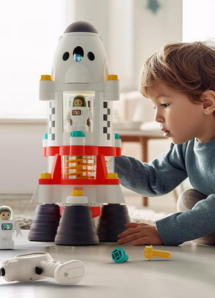 iPlay, iLearn Rocket Space Toy 3 4 5 Year Old Boys Kids Girls, Toddler STEM | Spaceship Building Playset w/Electric Drill, 2 Astronauts, Educational Learning Science Kit Birthday Gift for Age 3 4 5 6 7 8