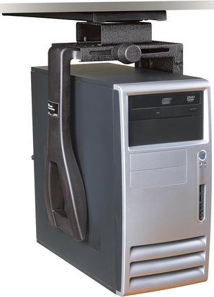 3M Under-Desk Computer Tower CPU Holder, Width Adjust from 3.5 inch to 9.3 inch, Height Adjust from 12.5 inch to 22.5 inch to Fit Most CPU's up to 50 lbs, 3600 Swivel, Steel Construction, 17 inch Track, Black, (CS200MB)