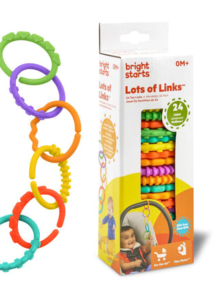 Bright Starts Lots of Links Rings Toys for Stroller or Carrier Seat, BPA-Free, Ages 0 Months Plus, Multicolor, 24 Count