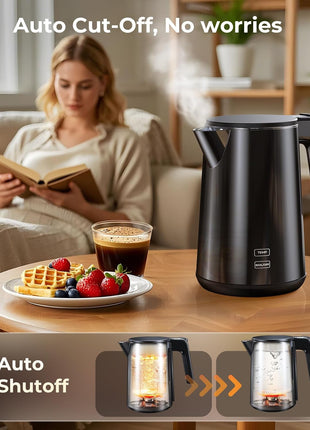Electric Kettle 1.0L 1200W, 7 Temp Settings, 4H Keep-Warm, Fast-Boil Stainless Steel Electric Tea Kettle, 120V Water Boiler with Auto-Shut Off, Cool Touch PP Exterior for Home Office, Black