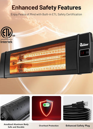 Dr Infrared Heater DR-238 Carbon Infrared Outdoor Heater for Restaurant, Patio, Backyard, Garage, and Decks, Standard, Black