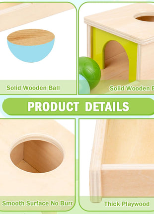 Adena Montessori Object Permanence Box with Tray Three Balls Montessori Toys for 6-12 Months Baby (Small Box -Typical)