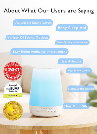 Baby Sound Machine, Momcozy White Noise Machine for Baby Sleeping with Night Light, Toddler Sleep Trainer 34 Soothing Sleep Sounds, Timer, App Remote Control, Personal Sleep Routine Alarm Clock(Blue)