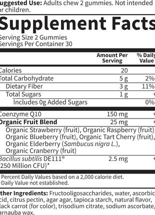 Garden of Life Vitamin Code CoQ10 Gummies, Strawberry Flavor, 60 Gummies | Heart Health and Cellular Energy Support with Prebiotics and Probiotics, No Added Sugar, Gluten-Free, Non-GMO