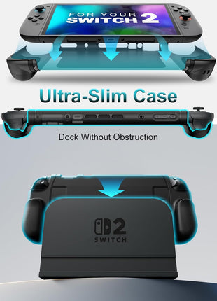TiMOVO Dockable Case for Nintendo Switch 2 2025, TPU Grip Protective Cover Accessories with Ergonomic Design for Switch 2 Console & JoyCon, Shock-Absorption Anti-Scratch Precise Cutouts, Black