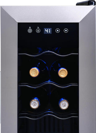 NewAir 12 Bottle Wine Cooler Refrigerator | Freestanding Wine Fridge | Stainless Steel, Double-Layer Tempered Glass Door, Quiet Compressor | 41F-64F Digital Temperature Control For Reds & Whites Wine