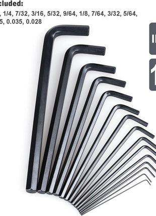 EFFICERE 30-Piece Premium Hex Key Allen Wrench Set, SAE and Metric Assortment, L Shape, Chrome Vanadium Steel, Precise and Chamfered Tips | SAE 0.028-3/8 inch, Metric 0.7-10 mm | In Storage Case