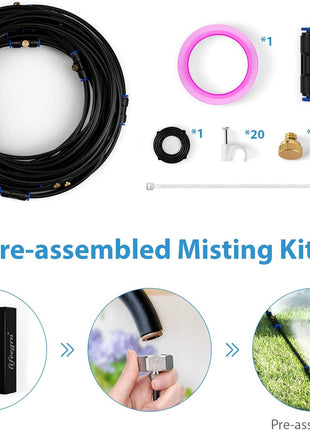 lifeegrn Misting Cooling System, Outdoor Misting System for Patio, 40 FT Misting Line+10 Mist Nozzles+3/4 inch Brass Adapter,Outdoor Mister System for Patio Garden Trampoline Greenhouse