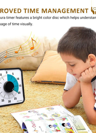 Secura 60-Minute Visual Countdown Timer, 7.5-Inch Oversize Classroom Visual Timer for Kids and Adults, Durable Mechanical Kitchen Timer Clock with Magnetic Backing (Blue)