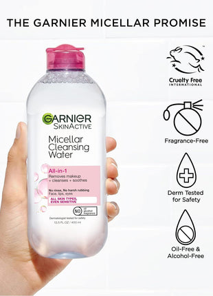 Garnier Micellar Water, Hydrating Facial Cleanser & Makeup Remover, Suitable for Sensitive Skin, Vegan, Cruelty Free, 13.5 Fl Oz (400mL), 1 Count