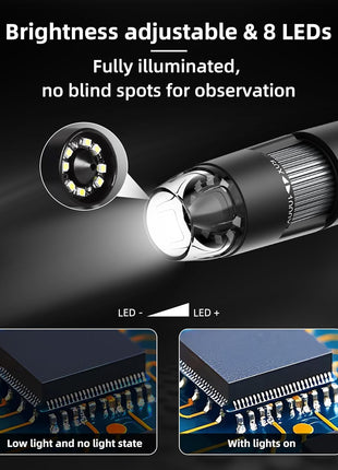 Digital Microscope Wireless Pocket Handheld USB Microscopes, 50x-1000x Zoom Fixed Focus HD Magnifier with LEDs, Inspection Camera Compatible with iPhone, Android Phone, MacBook, Windows PC