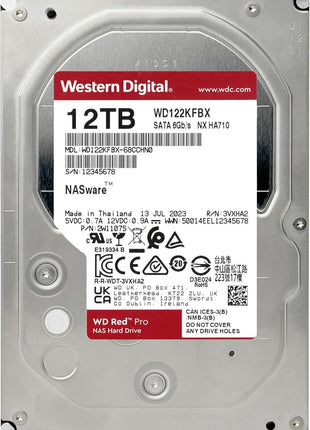 Western Digital 12TB WD Red Pro NAS Internal Hard Drive HDD - 7200 RPM, SATA 6 Gb/s, CMR, 512 MB Cache, 3.5 inch - WD122KFBX
