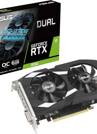 ASUS Dual NVIDIA GeForce RTX 3050 6GB GDDR6 OC Edition Gaming Graphics Card - PCIe 4.0, HDMI 2.1, DisplayPort 1.4a, 2-Slot Design, Axial-tech Fan Design, Steel Bracket, 3 Year Warranty