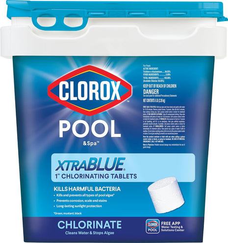 Clorox® Pool&SpaTM XtraBlue 1" Swimming Pool Chlorinating Tablets, Kills Bacteria & Stops Algae, Perfect for Small Pools (5 LB)