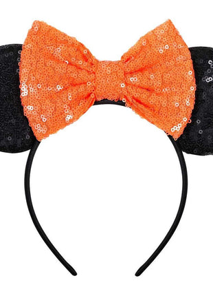 FANYITY Mouse Ears, Sequin Mouse Ears Headband for Girls Women Halloween Birthday Party (Orange Bow)