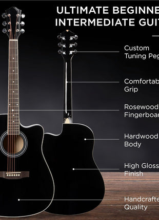 Best Choice Products 41in Beginner Acoustic Guitar Full Size All Wood Cutaway Guitar Starter Set w/Case, Strap, Capo, Strings, Picks - Black