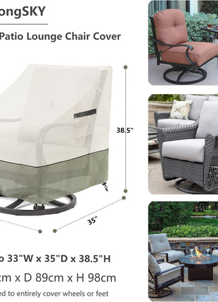 Outdoor Swivel Lounge Chair Cover 2 Pack,100% Waterproof Heavy Duty Outdoor Chair Covers,(33 W x 35 D x 38.5 H inches) Patio Furniture Cover for Swivel Patio Chair,White&Grayish Green